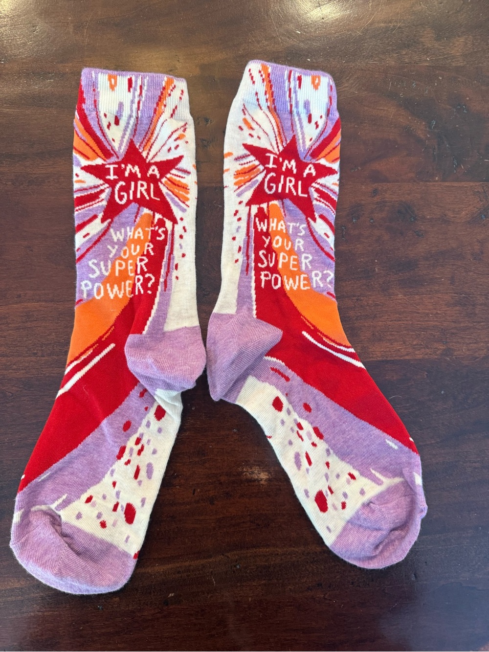 'I'm a Girl' Graphic Crew Socks - Red & Purple